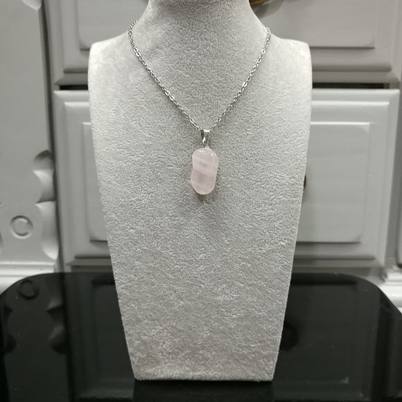 Rose Quartz Necklace Natural Gemstone Crystal Pendant Stainless-Steel Chain 20" - Picture 7 of 16